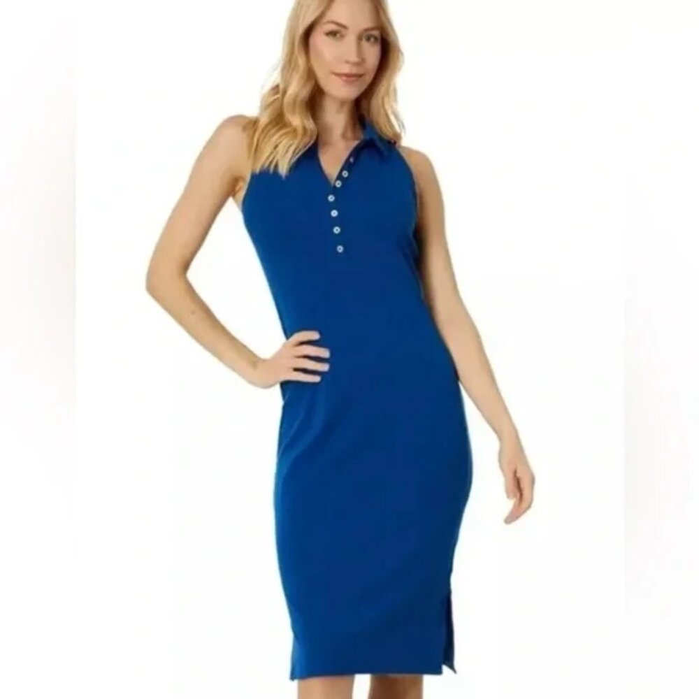 NWOT Lilly Pulitzer Reema Sleeveless Polo Dress XS Aegean Navy Blue Gold Button